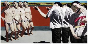 Yue Minjun, Execution, 1995 Inspired by the events at Tiananmen Square, but not a depiction of that horrible day.