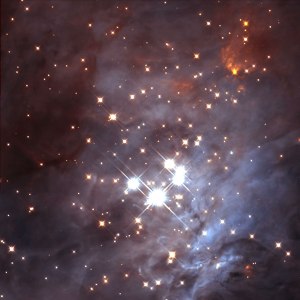 The Trapezium Star Cluster, discovered by Galileo in the 1600s, within the Orion Nebula, a stellar nursery 1400 light years from Earth.  Credit: K.L. Luhman (Harvard-Smithsonian Center for Astrophysics, Cambridge, Mass.); and G. Schneider, E. Young, G. Rieke, A. Cotera, H. Chen, M. Rieke, R. Thompson (Steward Observatory, University of Arizona, Tucson, Ariz.) and NASA/ESA